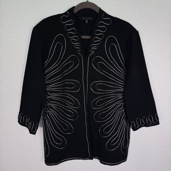 Ming Wang Sweaters - Ming Wang Cardigan Jacket Womens 1X Knit Embroidered Geometric Black Plus Size